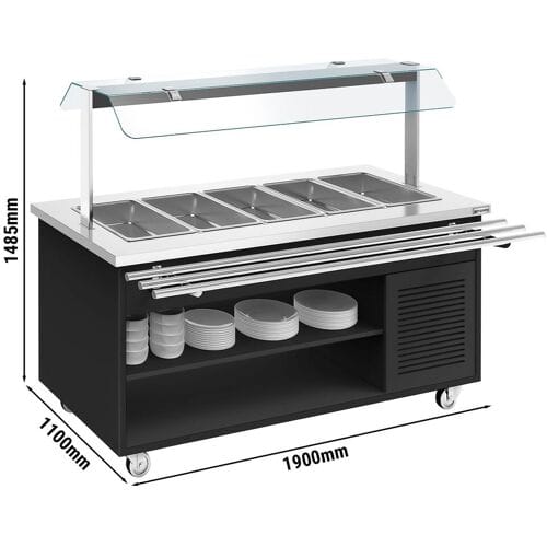 GGM Gastro Buffetwagen kalt DANZIG - 1900mm - für 5x GN 1/1 - mit Tablettrutsche - Schwarz