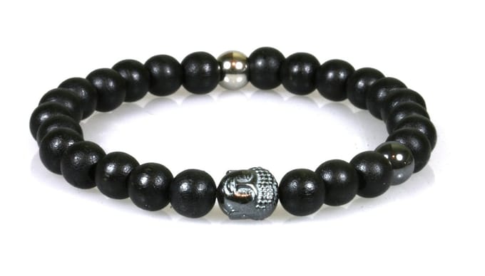 IbizaMen - Zwart hout 8mm - hematiet buddha RVS - 20cm
