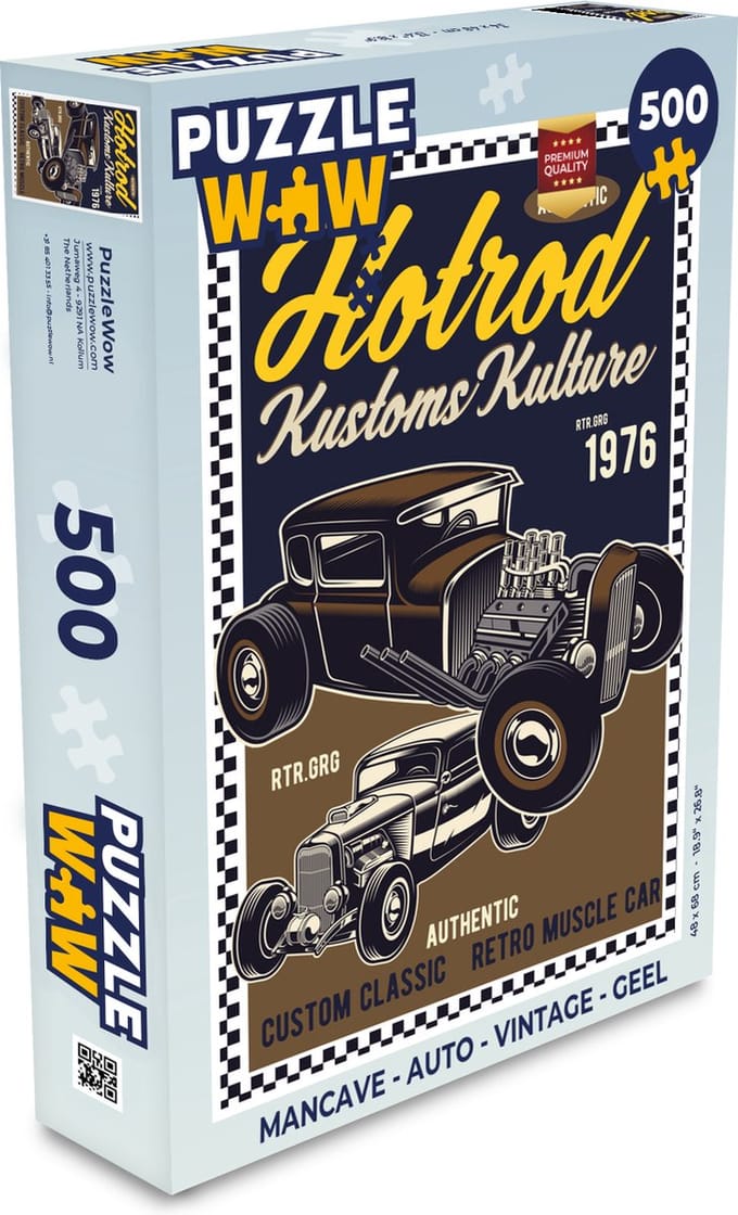 Puzzel Mancave - Auto - Vintage - Geel - Legpuzzel - Puzzel 500 stukjes