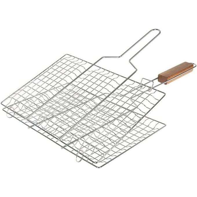 Grillrooster - Referentie 001088 - 34 x 22 cm - 3 vakken - Handvatten van Acaciaboomhout