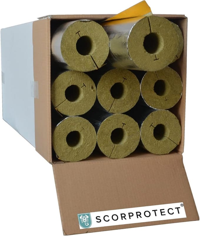 Steenwol Buisisolatie met Aluminium Afwerking - 48mm Buis - 20mm Dikte