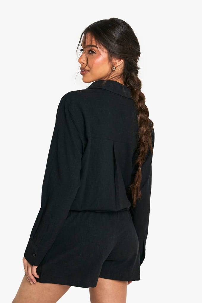 boohoo Dames Premium Linnen Shorts | Zwart | Maat: 34
