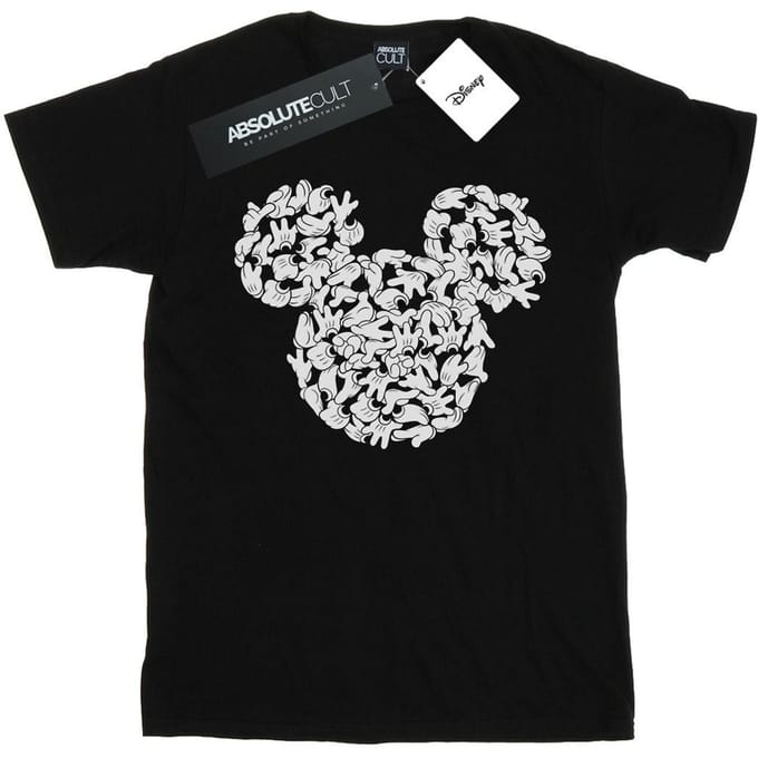 Disney Heren Mickey Mouse Hoofd van Handen T-Shirt (Zwart)