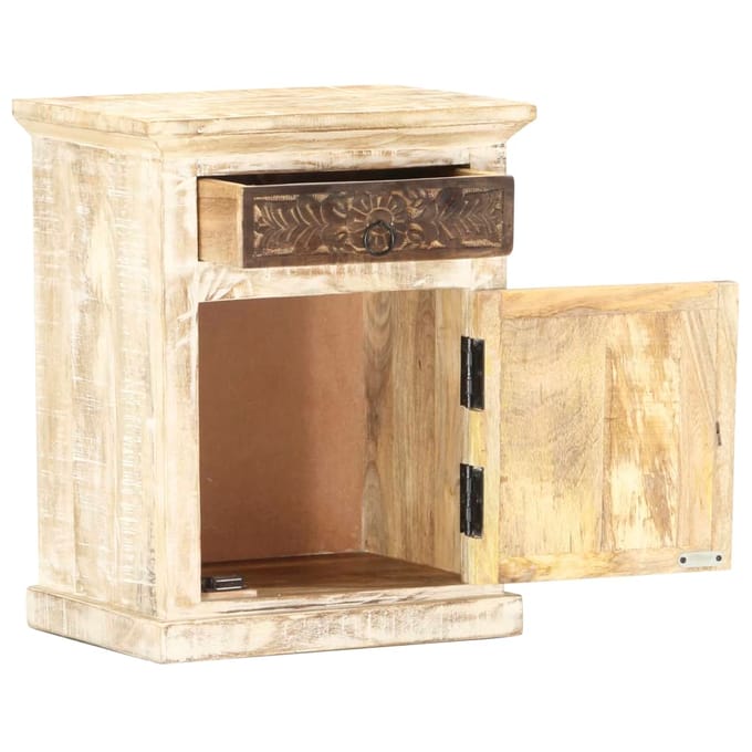 vidaXL - Nachtkastje - 40x30x50 - cm - massief - mangohout - wit