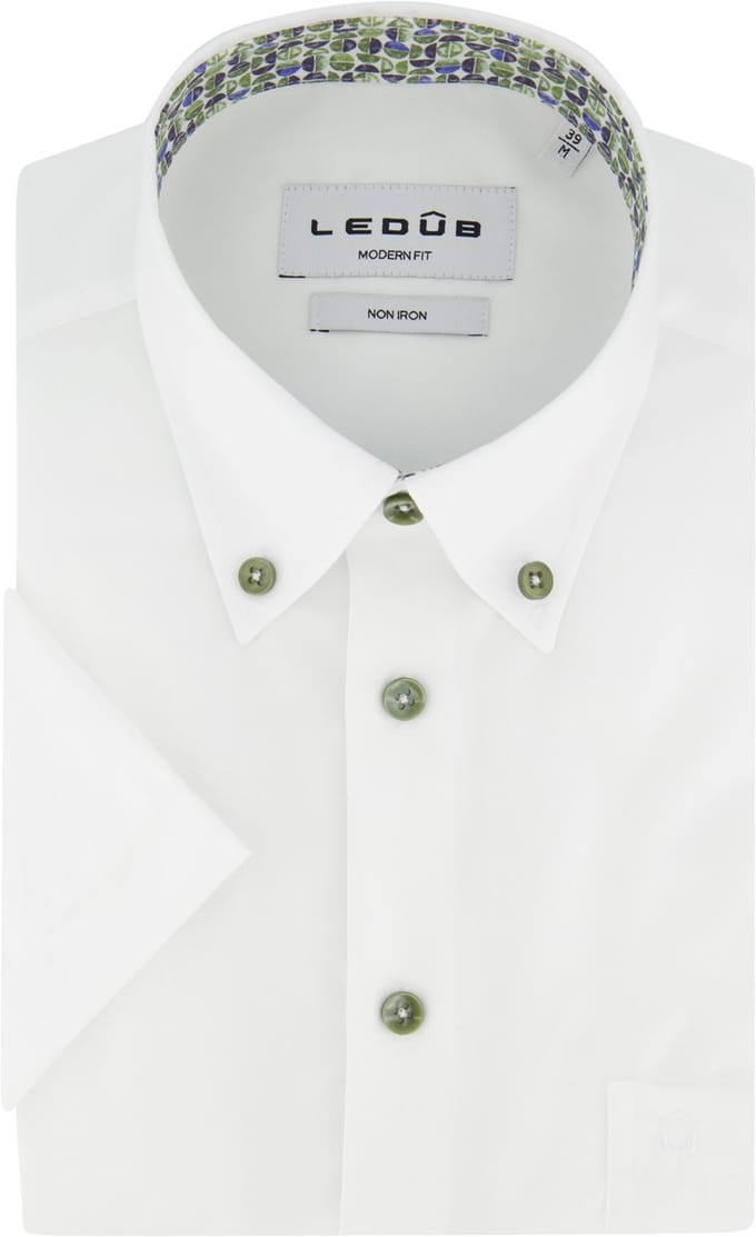 Katoenen korte mouw wit overhemd Ledub Modern Fit