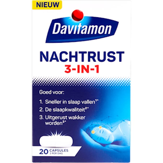 Davitamon Nachtrust 3-in-1 – Voedingssupplement – 20 nachtrust tabletten