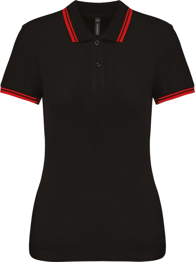 Kariban Gestreepte damespolo korte mouwen K273 - BLACK / RED - S