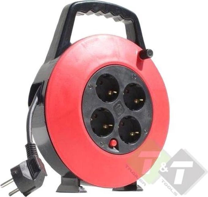 Stroomhaspel, 230 Volt, 10 meter, max. vermogen 2300 Watt