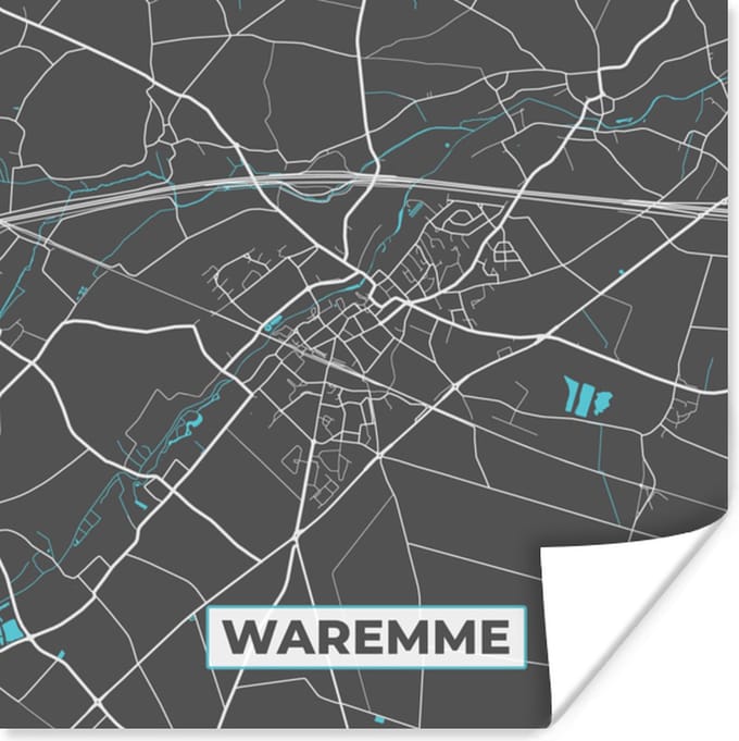 Poster Stadskaart – Grijs - Kaart – Waremme – België – Plattegrond - 75x75 cm