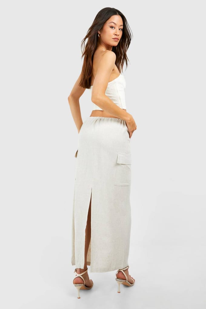 boohoo Dames Hoge Linnenlook Pocket Midaxi-rok | Steen | Maat: 36