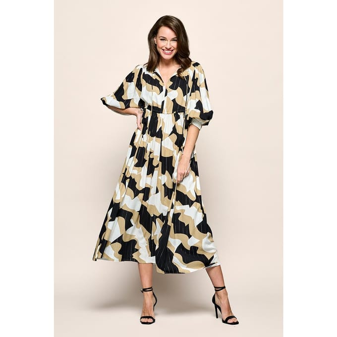 Sophie Print Jurk Zwart / Camel