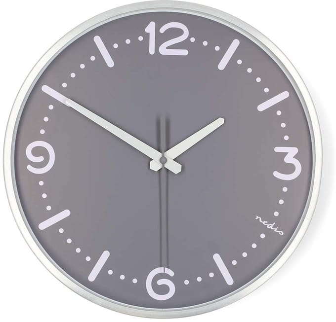 Nedis Wandklok - Diameter: 300 mm - Aluminium - Stille beweging - Metaal