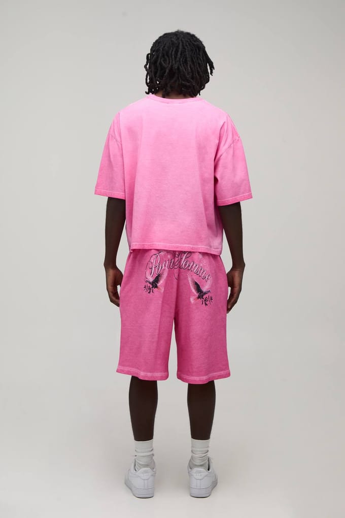 Ruimvallende Gewassen Felgekleurde Bedrukte Short | Pink | Size Medium