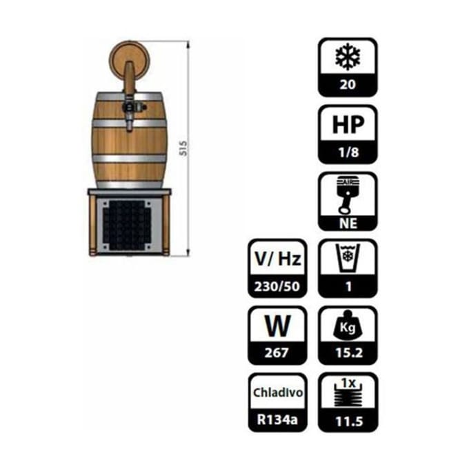 Soudek, 1/8 PK, droogkoeler, bierkoeler, 1-kraans, 20 liter/u, Adapter 5 liters