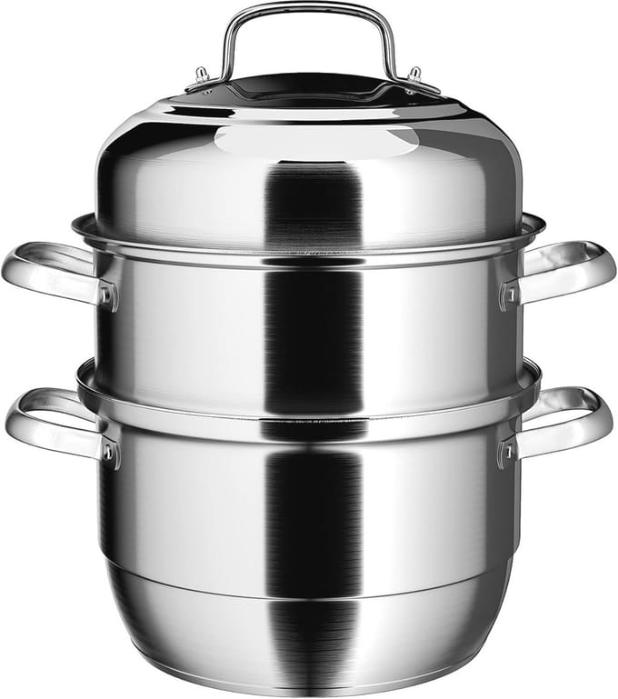 Stoompan - Stoomkoker - Gezond Koken - Drievoudige Bodem - 28 cm - Zilver