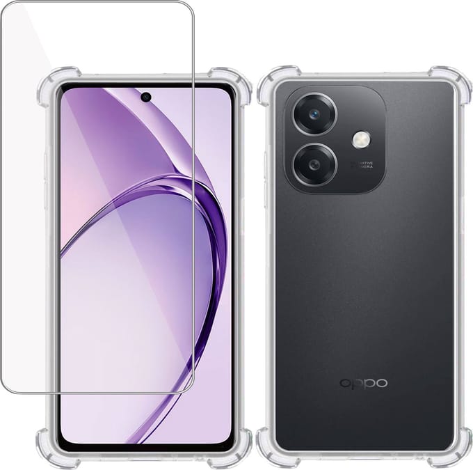 Hoesje + Screenprotector geschikt voor OPPO A60 4G – Tempered Glass - Extreme Shock Case Transparant