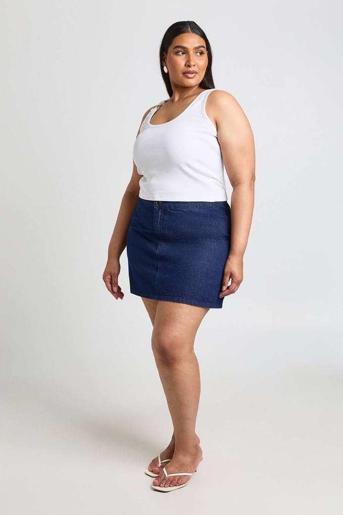 boohoo Dames Plus Hoornknoop Mini Rok | Indigo | Maat: 44