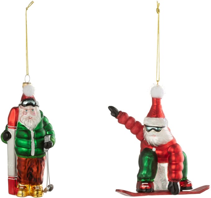 J-Line hanger kerstboom Ski/snowboard - glas - groen - rood/groen - 2 stuks