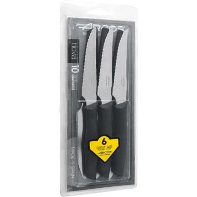 Couteaux à steak - ARCOS - Nova - 6 pièces - Lame crantée Acier Inox Nitrum - Manche polypropylène noir