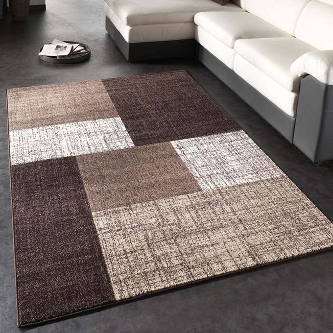 Flycarpets Laagpolig Modern Vloerkleed Modilia - Geblokt - Bruin