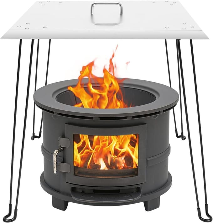 Warmteafwijzer - Vuurkorf accessoire - Buiten verwarmen - Inklapbare poten - 61 x 61 cm - Zilver