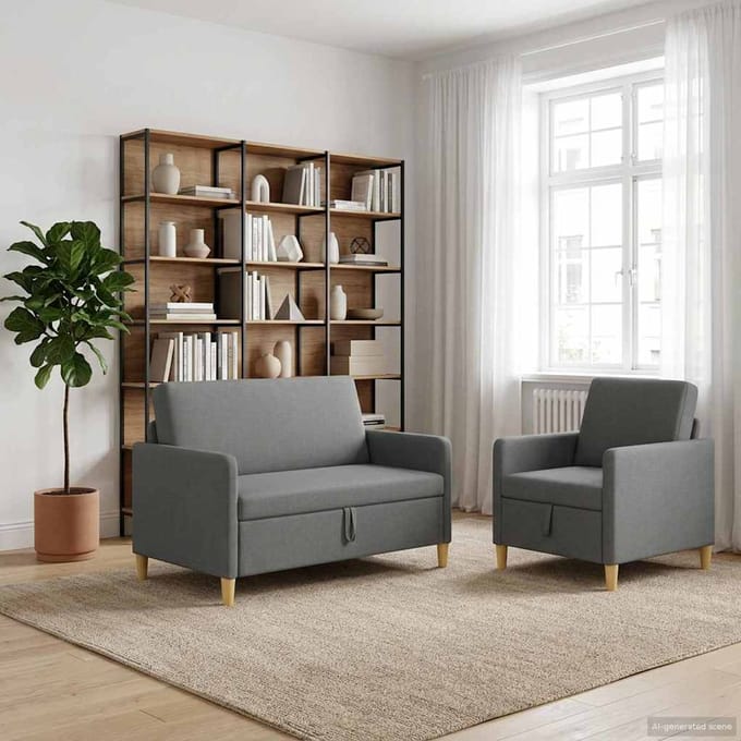 vidaXL - Sofa - Set - Met - Opslag - 2 - st - Donkergrijs - Polyester