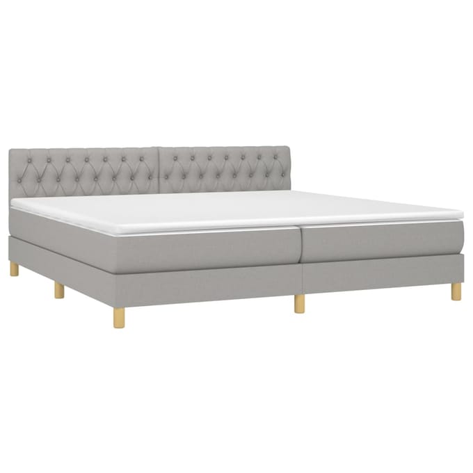 vidaXL - Boxspring - met - matras - en - LED - stof - lichtgrijs - 200x200 - cm