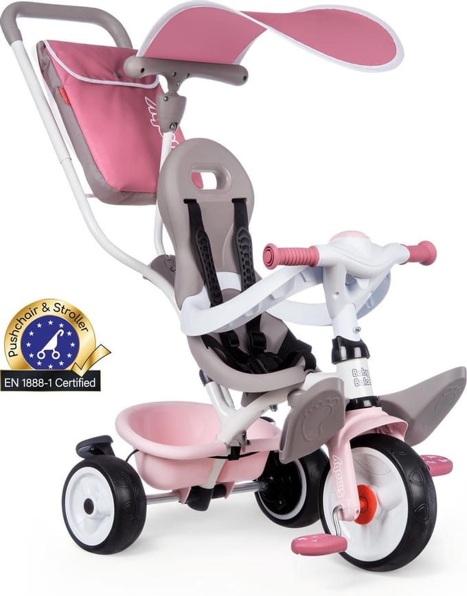 Smoby - Baby Balade Plus Roze - Driewieler met duwstang