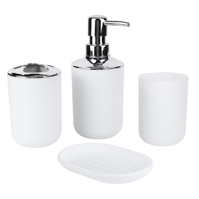 Ensemble d'accessoires de salle de bain 4 pièces/ensemble Bouteille à lotion en plastique Gobelet de rangement Gobelet de rinçage Porte-savon Blanc blanc