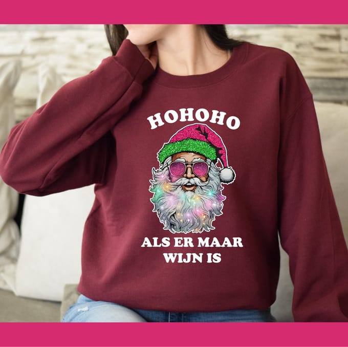 Bordeaux rode kersttrui- Maat XL- Hohoho als er maar wijn is- Kerst sweater
