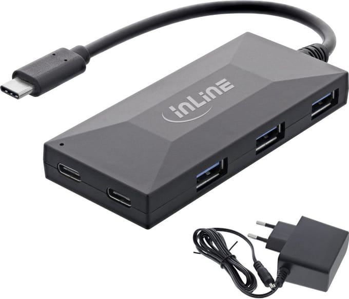 InLine USB hub (USB-A/USB-C) | 3x USB-A + 2x USB-C | USB3.0 5 Gbps | externe voeding | 0,15 meter