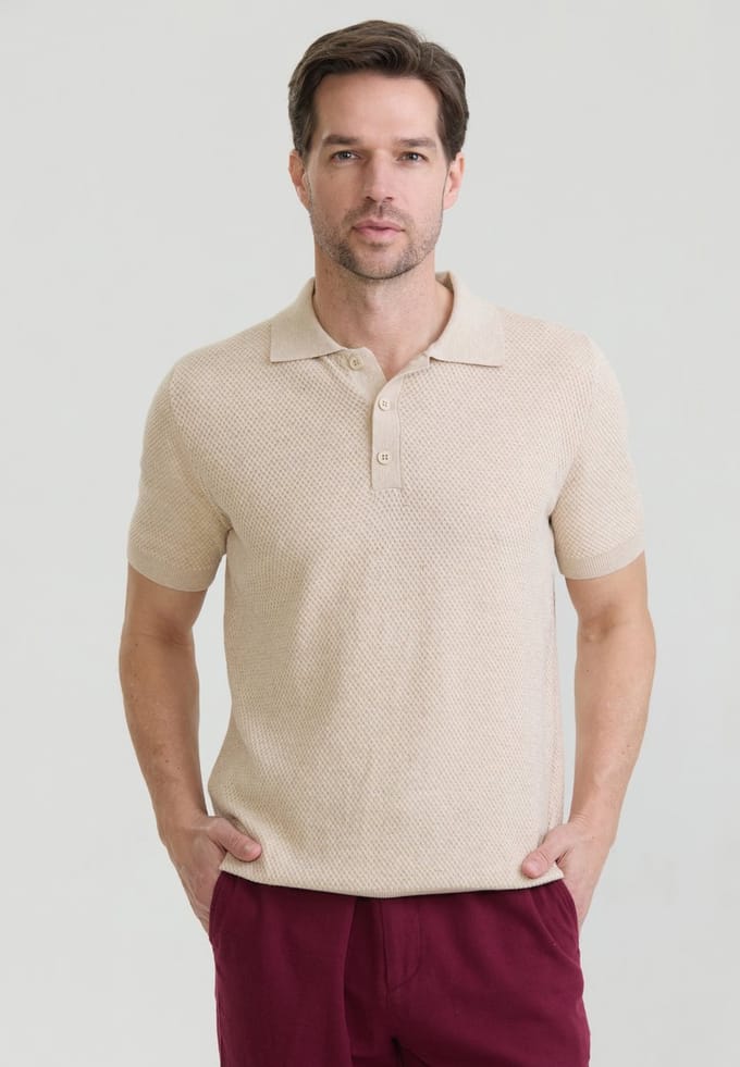 Felix Hardy Overhemd Knit - Basic Shirt - 100% Katoen - Korte Mouw Heren Beige - S