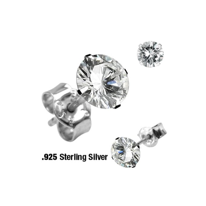 Oorbellen .925 silver rond CZ steen 0.8x6x4 - zilver - LMPiercings