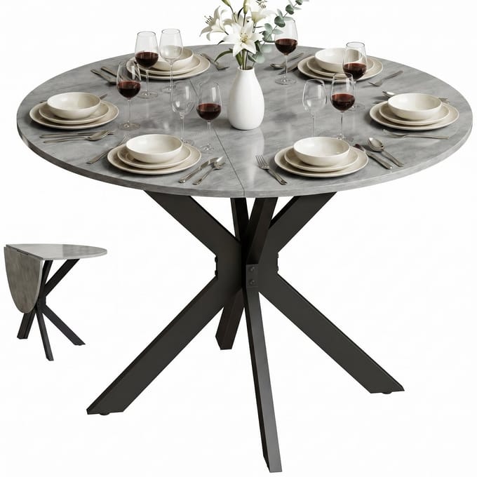 HOMCOM Folding Dining Table-MDF, Staal-110L x 110B x 76H cm-Grijs