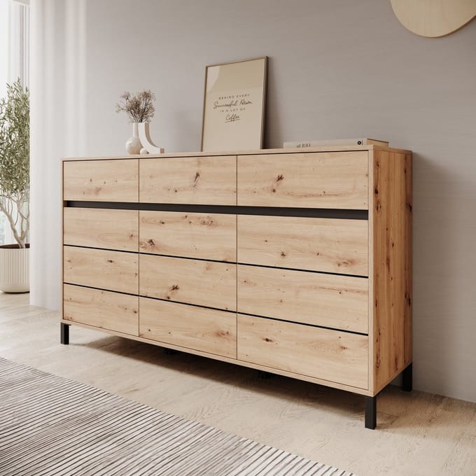 Meubella - Montellini - Dressoir - Eikenpatroon - 157x40x90 cm