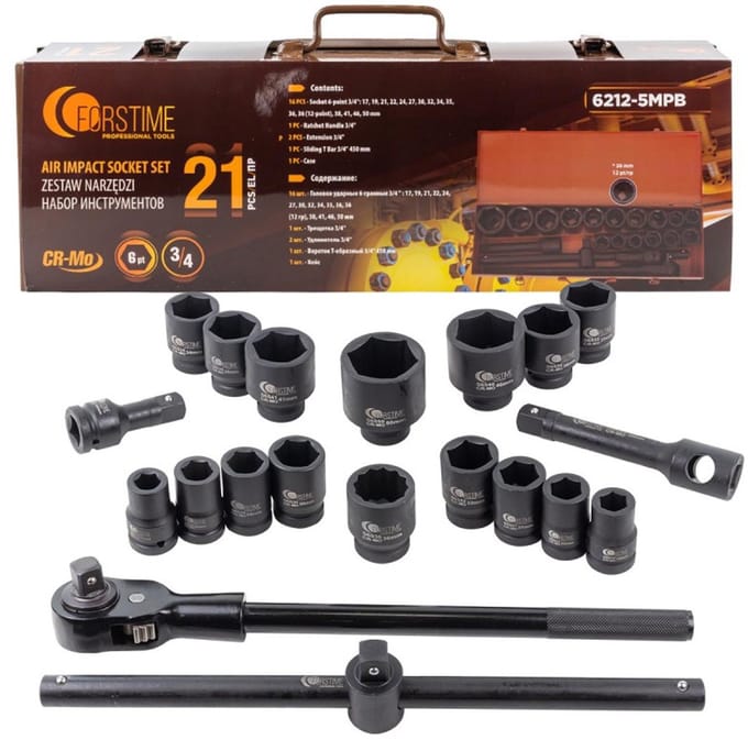 Forstime FT-Serie - Dopsleutelset 3/4'' - 21-delig - 6-kant - 17-50mm