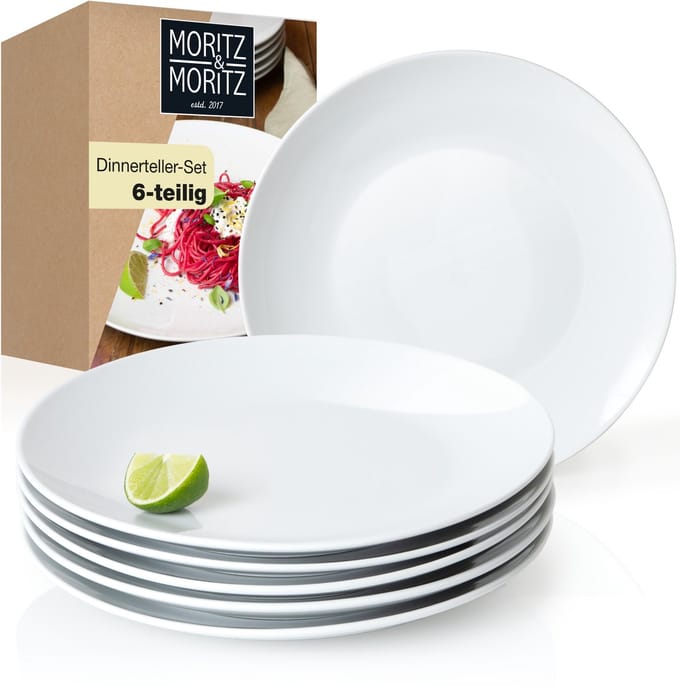 Moritz & Moritz BASIC Bordenset 6 Persoons - 6-delig Dinerborden Set - 27 cm Borden - Porselein - Wit