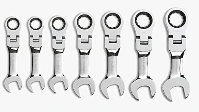 7-delige 12 Pt. Stubby Flex Head Ratchet Combinatiesleutel Set - SAE