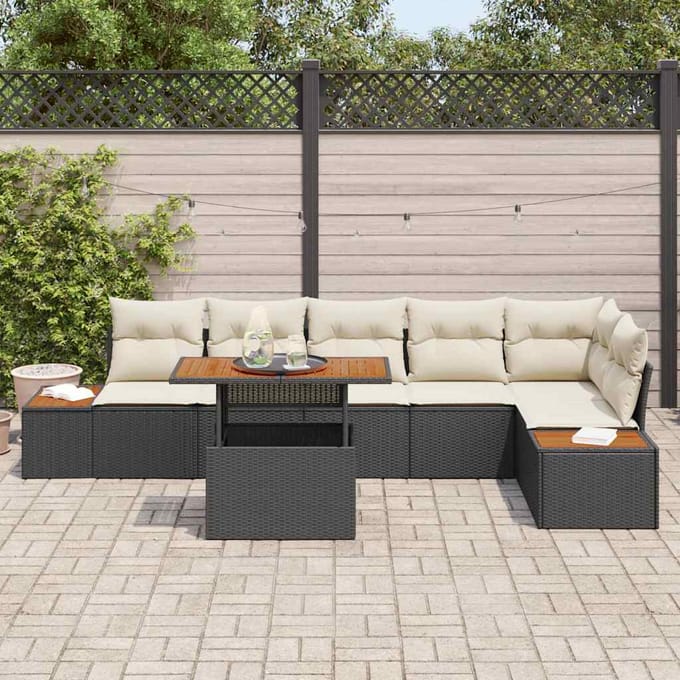 vidaXL - Tuinbank - Set - 7 - st - Zwart - poly - rattan