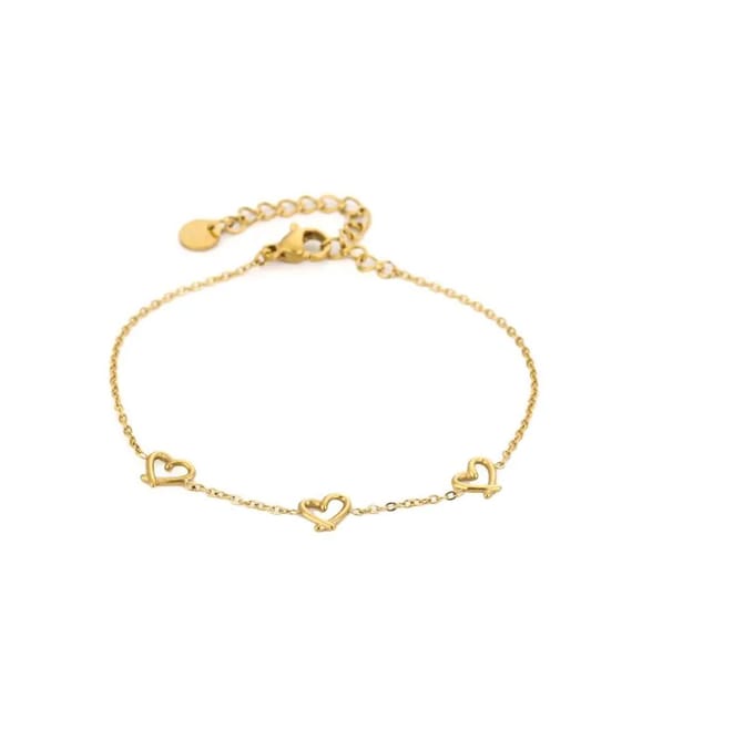 Drie hartjes armband goud