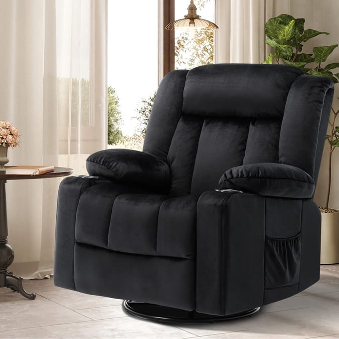 COMHOMA Relaxfauteuil - Verstelbare Fauteuil met Voetensteun - Draaifauteuil met Opbergruimte - Zwart chill stoel slaapkamer