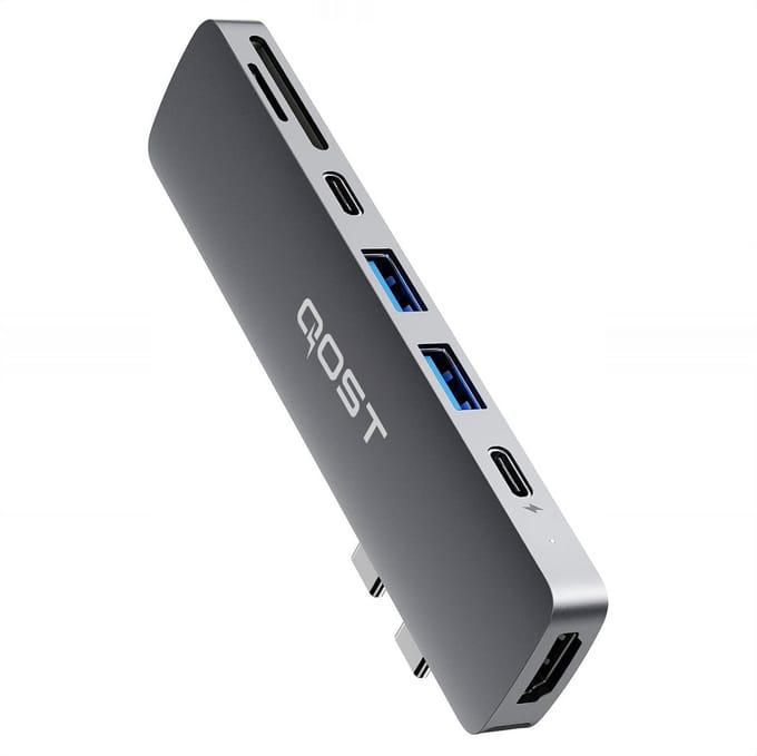 Qost - 7 in 2 USB C Hub - Geschikt voor Macbook Pro / Air- USB C naar HDMI - Thunderbolt 3 - USB 3.0 - Micro SD