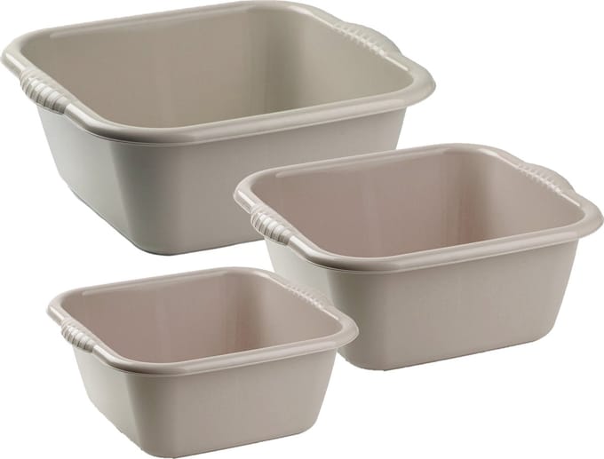 Forte Plastics Afwasbak teil - set van 3 formaten - 6 en 10 en 15 liter - taupe - kunststof