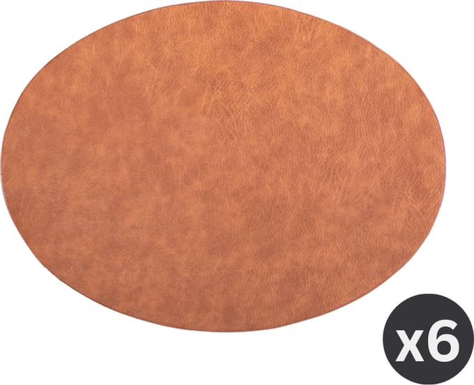 Placemat TROJA - SET/6 - ovaal - kunstleer - 33x45 cm, caramel