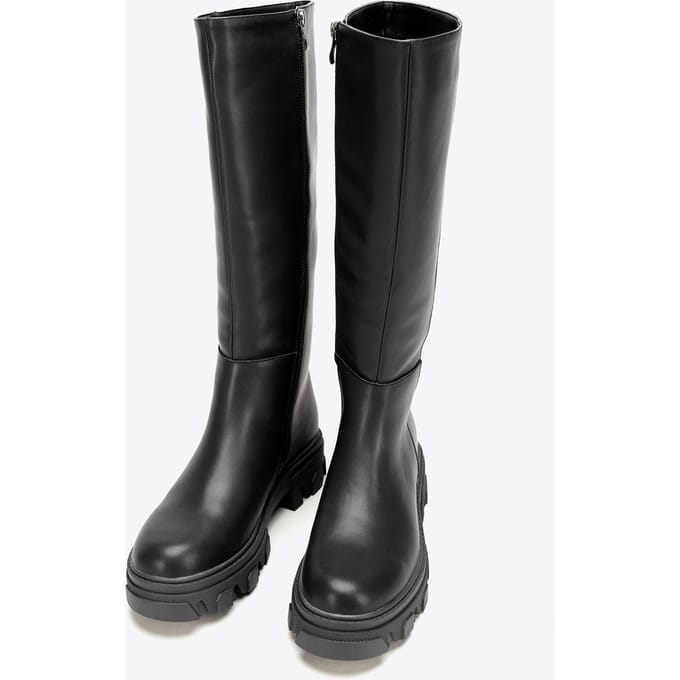Wittchen Dames leren laarzen met dikke zool en rits, zwart, natuurlijk leer