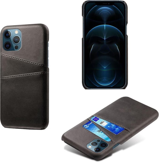 Backcover met Opbergvakjes + PMMA Screenprotector voor iPhone 12 / 12 Pro _ Zwart