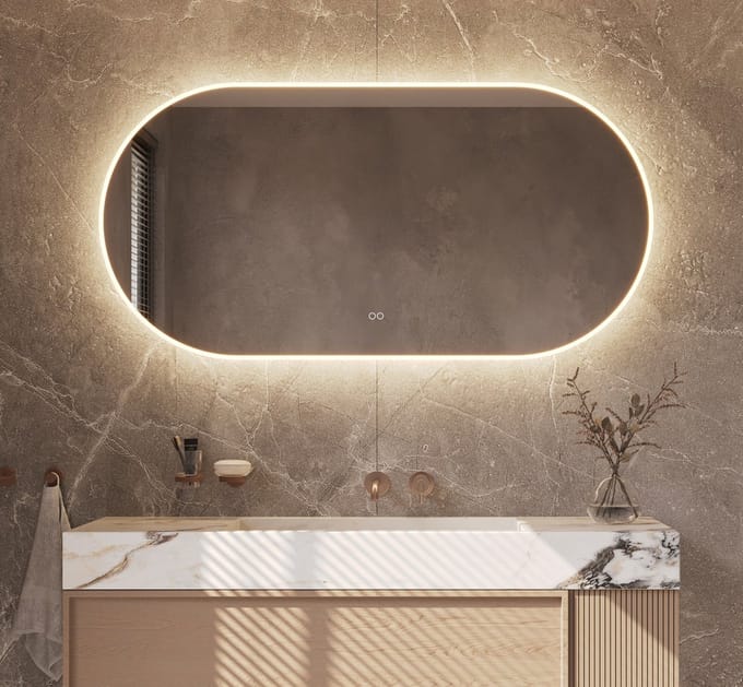 Schaere - Ovalen Badkamerspiegel - LED Verlichting - Spiegel Verwarming - Touch Sensor - Dimfunctie - 140x60 cm