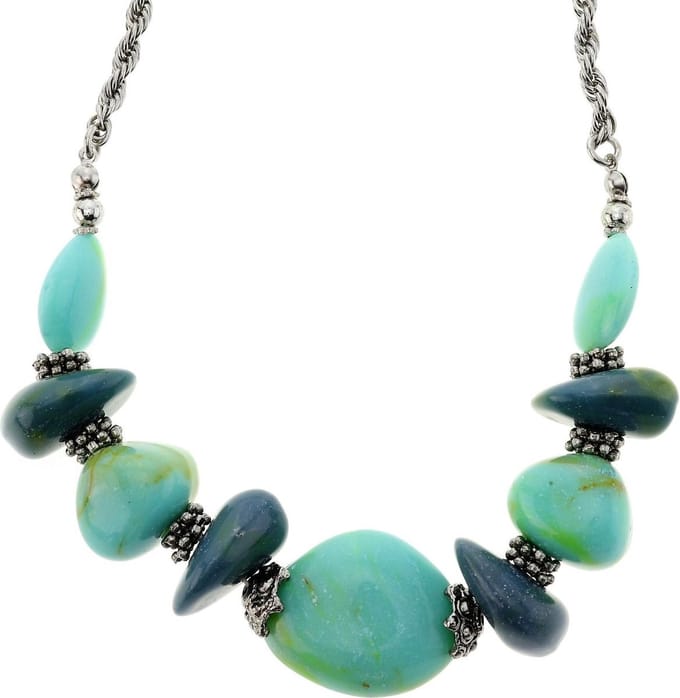 Behave Zilverkleurige ketting met turquoise kralen