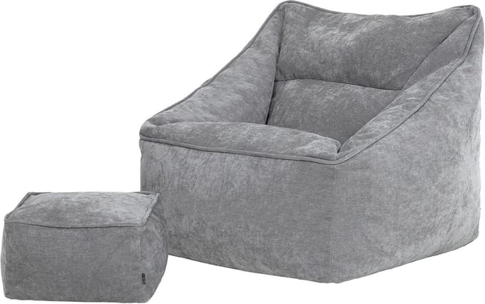 Comfortabele Zitzak Fauteuil met Voetensteun - Grijs Chenille