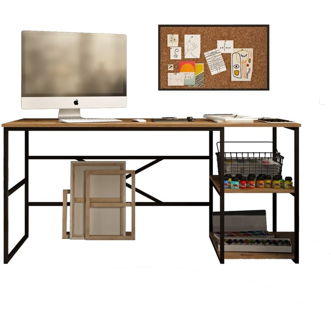 Locelso Studiebureau | 100% Melamine | 18mm Dikte | Metalen Frame | Atlantic Pine - Emob - Bureau - Bruin - Melamine